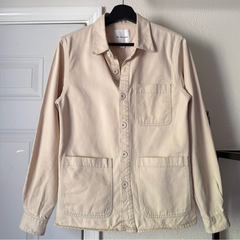 The Idle Man Cream Utility Work Chore Cotton Long Sleeve Button Up Shacket